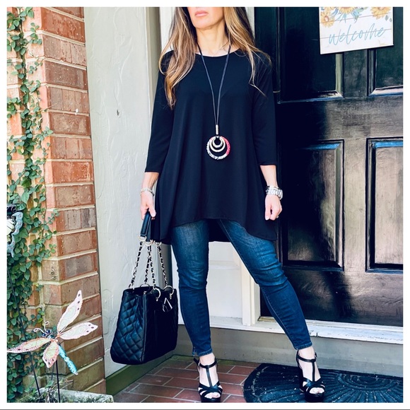 Fall stylish Black high low 3/4  sleeve tunic top - Picture 8 of 8